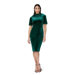 NWT Adrianna Papell Hunter Green Roll Neck Velvet Sheath Dress